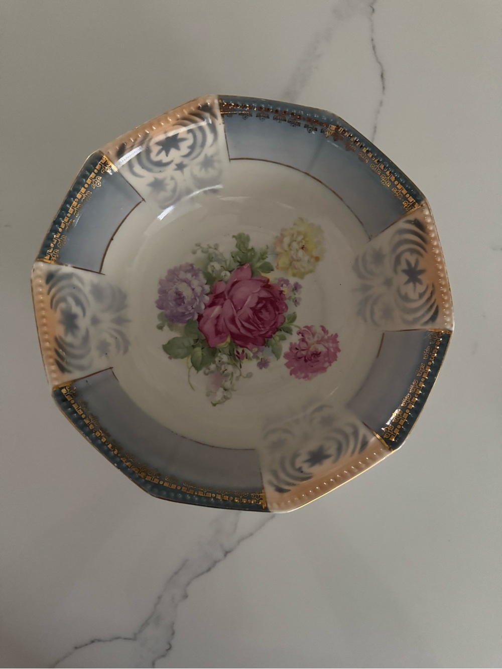 Floral Porcelain Decorative Bowl with Gold Trim. Made in Germany.